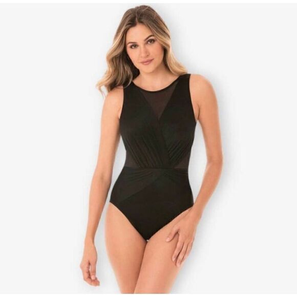 Miraclesuit‎ Illusionists Palma Sheer One Piece Wire Free Swimsuit Black 12 - Picture 1 of 14